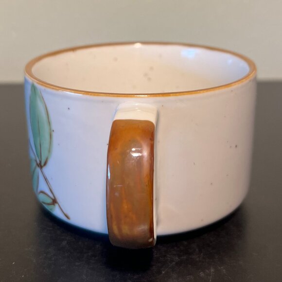 Vintage OTAGIRI Yellow Floral Stoneware Soup Mug Bowl ~ Gray w/ Brown Speckles - Picture 4 of 10